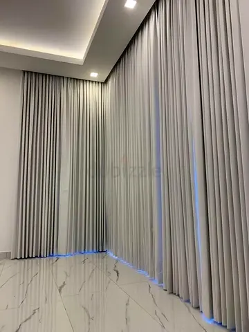 Full-length Grey Fabric Curtains - Set of Ready-made Panels