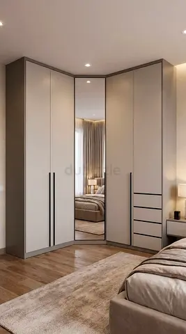 Corner Wardrobe with Full-Length Mirror — Modern 4-Door Closet