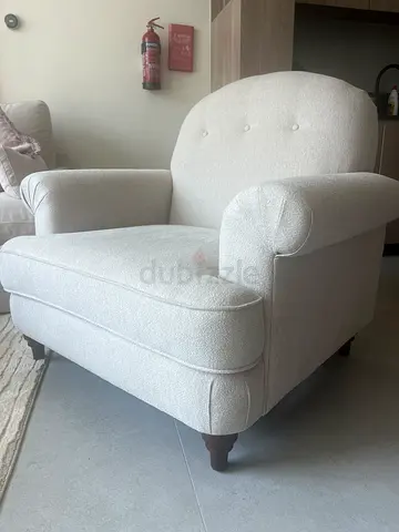 Cream solid wood upholstered armchair