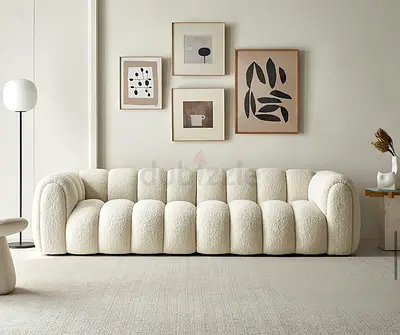 New Customise Cream Bouclé 3-Seater Sofa — Modern Curved Design - Premium Quality