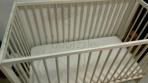 IKEA White Wooden Baby Crib with Mattress - Used only problem paint wear off