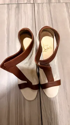 Christian Louboutin beige canvas and brown leather slingback heels - size 41