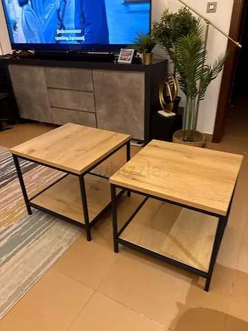 2 Wood-Top Coffee Tables with Black Metal Frame, from home center , both 200 aed, pick up Khalifa ci