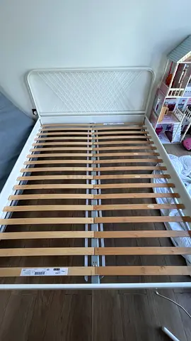 IKEA queen white metal bed frame with slats (good condition). To pick up in Damac Lagoon. Cash only