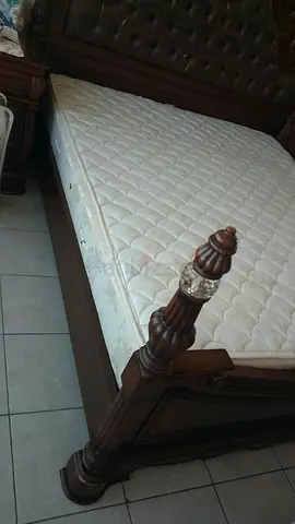 Solid wood single bed frame with mattress - good condition