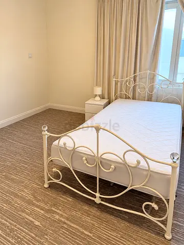 White Metal Double Bed Frame with Headboard & Footboard - Elegant Scroll Design