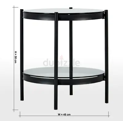 Round 2-Tier Black Metal & Glass Side Table (45cm x 50cm)