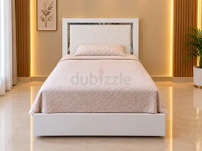 120x200 white wooden bed frame with upholstered headboard - good condition