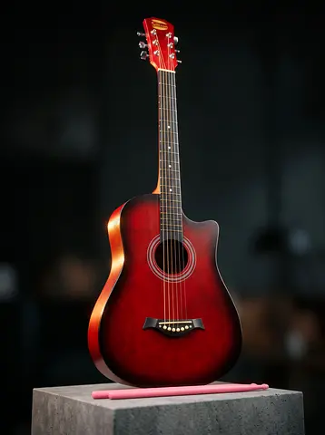 Red Sunburst Cutaway Acoustic Guitar 🎸 Box Pack