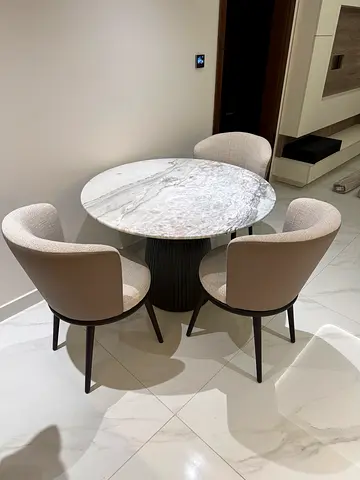 Brand New Round Dining Table & 3 Beige Chairs