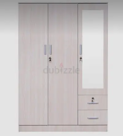 3-Door Wardrobe with Mirror and Drawers - Light Wood Finish