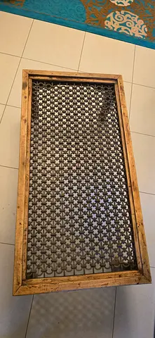 Marina Home Vintage Solid Wood Coffee Table with Iron Lattice Top