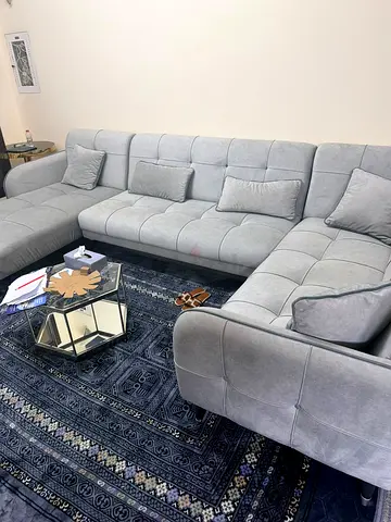 Light grey L-shaped fabric sectional sofa - good condition