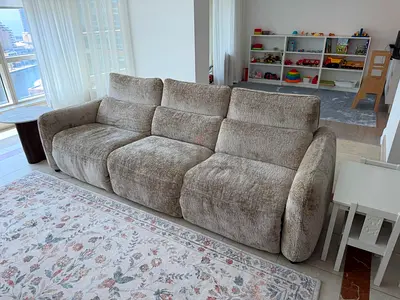 3-Seater Plush Recliner Sofa in Light Taupe — excellent condition