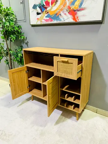 Mid-century Bamboo Sideboard / Storage Cabinet with Wine Rack