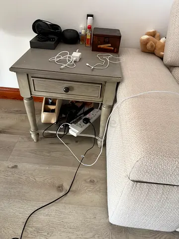 Light gray Sofa & Wooden Bedside Nightstand with Drawer