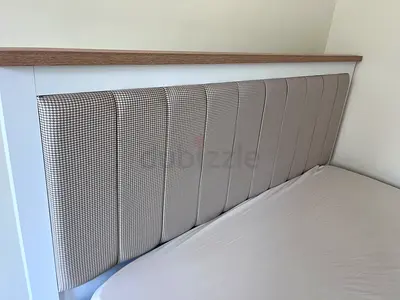 Bed with Wood Trim — Neutral Beige, very Good Condition