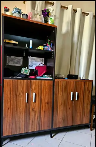 Wooden Storage Cabinet with Shelves and Double Doors - Good Condition