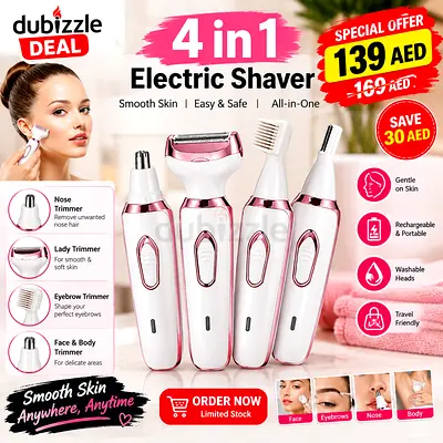4-in-1 Electric Shaver Trimmer (Face, Eyebrow, Nose, Body) - Rechargeable