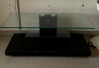 Glass Top Coffee Table with Dark Wood Base - -Used