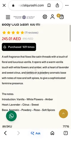 Abdul Samad Al Qurashi Body Oud Satin 100ml (new) - Authentic perfume