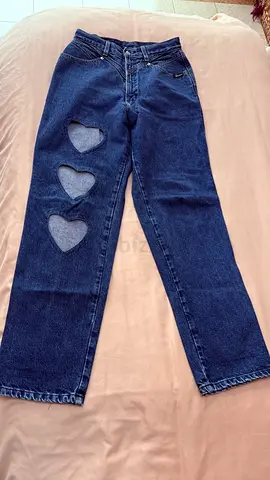 Dark blue high-waist jeans with heart cutouts - size S/M - from Tokyo