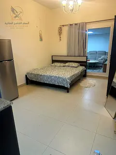 Luxury Furnished Studio Apartment for Monthly Rent in Ajman Al Yasmin Towers Balcony with Open View