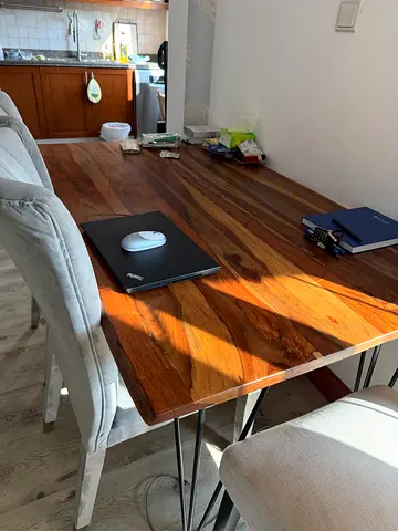 Solid Wood Dining Table with 4 Upholstered Chairs - Good Condition