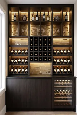 Modern Wood Bar Cabinet with Glass Rack
