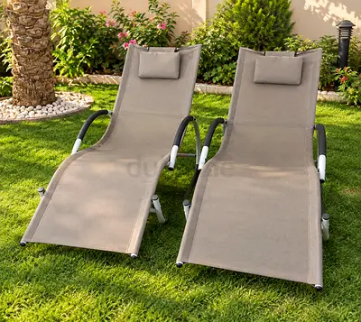 Set of 2 Outdoor Reclining Sun Loungers with Headrests - Good Condition
