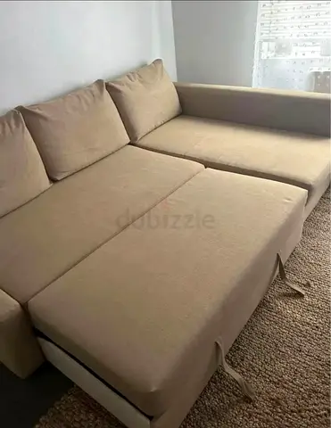Beige L-shaped Sofa Bed - Convertible Corner Couch
