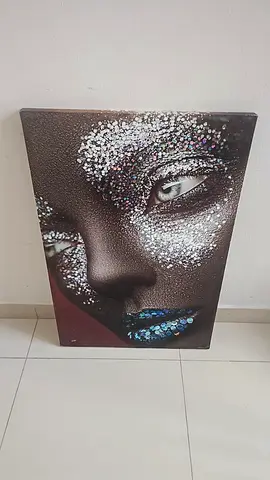 Framed Modern Portrait Canvas with Metallic Glitter Accents