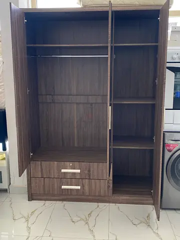 3-door wardrobe with mirror, dark wood finish - good condition