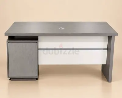 Minimalist Grey Office Desk with Storage Cabinet — Good Condition