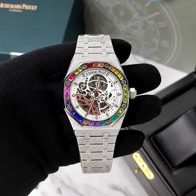 Audemars Piguet Royal Oak Skeleton Rainbow Bezel White Dial Master Quality Watch