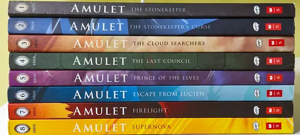 Amulet series books 1-8 by Kazu Kibuishi - complete graphic novel set