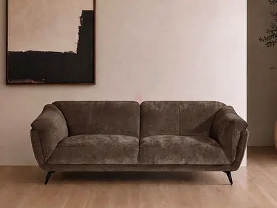 Three seater Chocolate brown padded armrest sofa