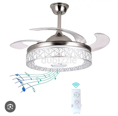 Modern Ceiling Fan with LED Light and Remote (Retractable Blades, Music Function)