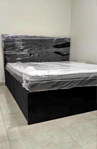 King Size Fabric Wood Bed With Mattress Pillow Top