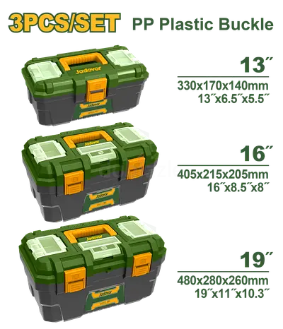 Set of 3 Plastic Tool/Storage Boxes - 13", 16", 19" (Green) - New