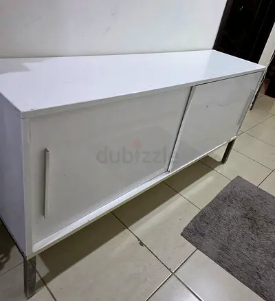 White Modern Sideboard Cabinet with Sliding Doors and Metal Legs