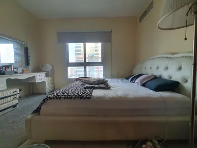 White tufted leather queen bed frame with headboard plus closet and 2 nightstands - good condition