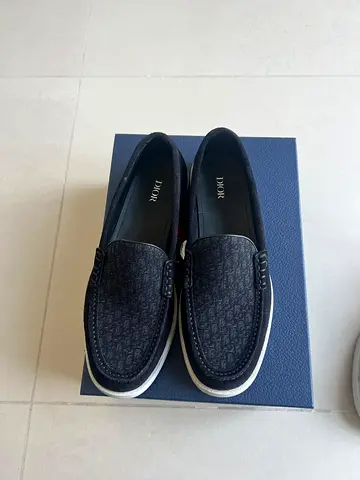 Dior men's navy monogram slip-on loafers - size 43