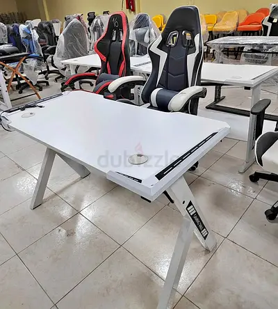 White Modern Gaming/Study Desk with Cable Ports