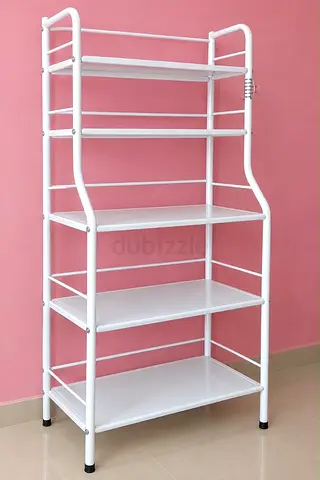 White Metal Multi-Tier Storage Shelf / Open Cabinet - 5 Tiers