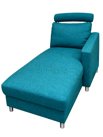 Teal Fabric Chaise Lounge Sofa with Headrest - Single Arm, Good Condition