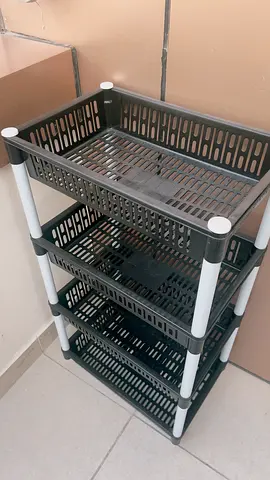 Cosmoplast 4-Tier Plastic Storage Shelves-Lightweight Utility Rack-2 sets-red and brown
