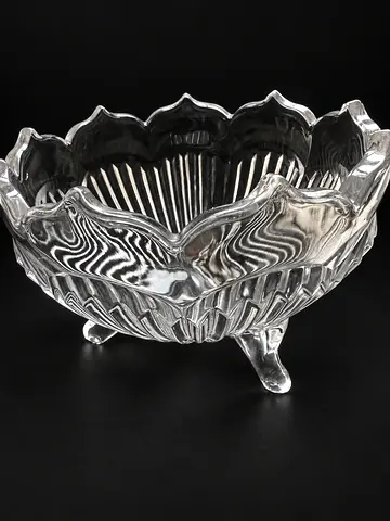 Decorative Glass Fruit Bowl on Three Feet - Clear Crystal Look