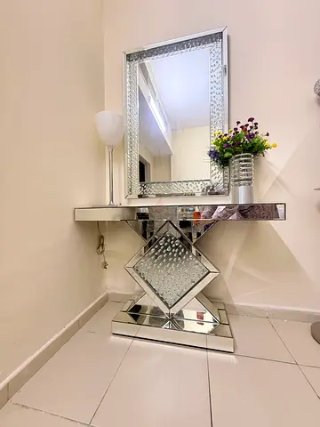 Mirrored Console Table with Matching Wall Mirror - Like New