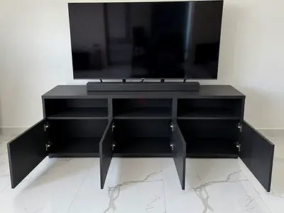 Modern Black TV Entertainment Unit with Storage - 3 Doors
